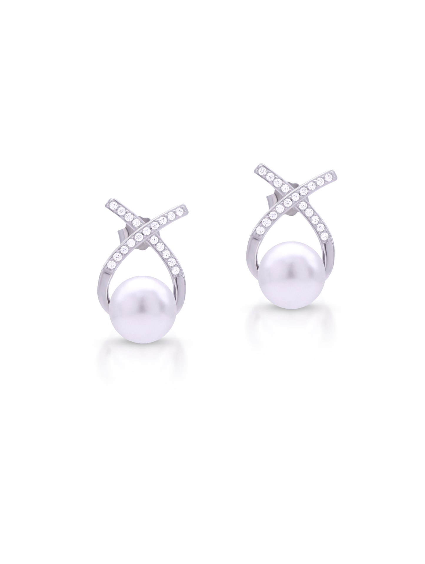 Elegant Pearl Stud Earrings for Women – Silver Tone Fashion Jewelry
