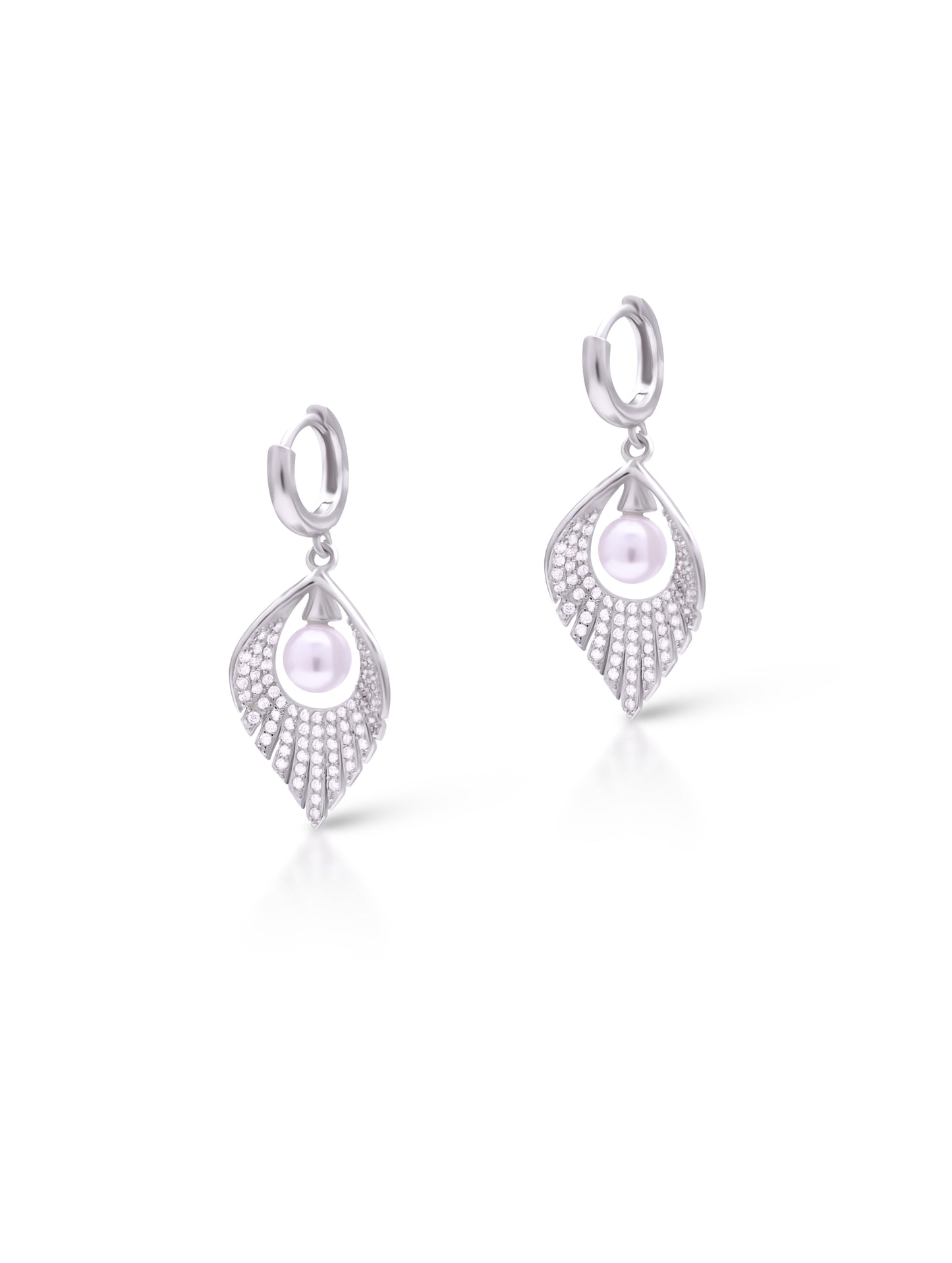 Elegant Pearl Drop Hoop Earrings – Silver Plated