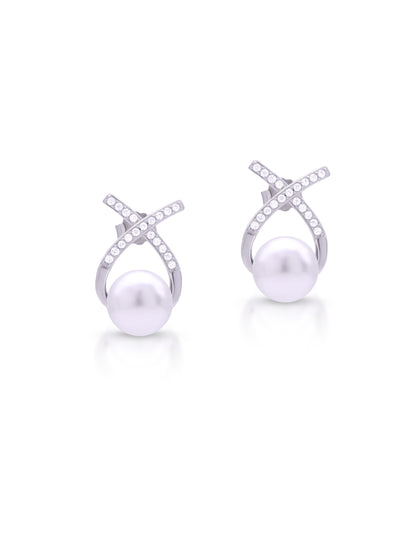 Elegant Pearl Stud Earrings for Women – Silver Tone Fashion Jewelry