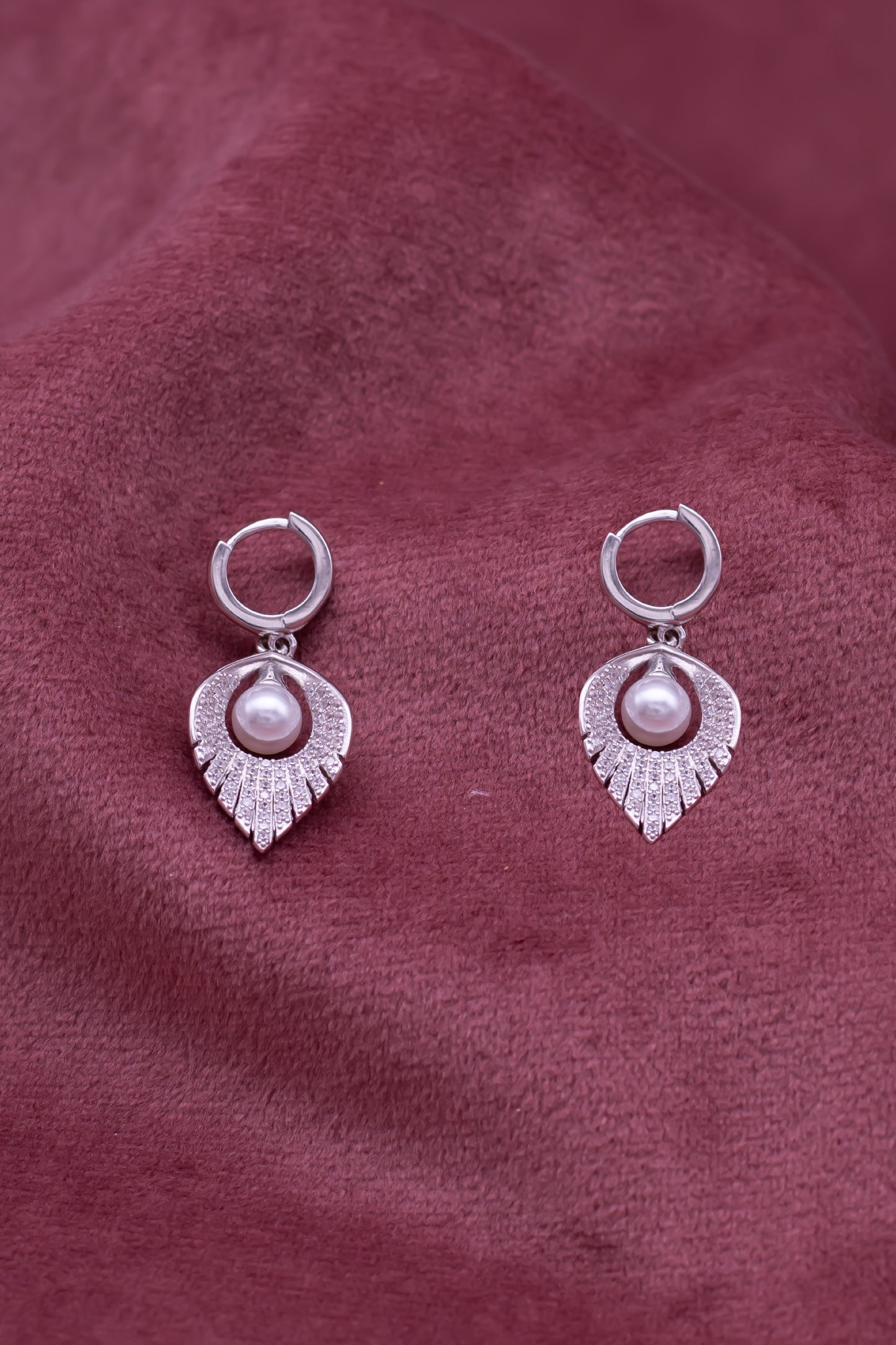 Elegant Pearl Drop Hoop Earrings – Silver Plated