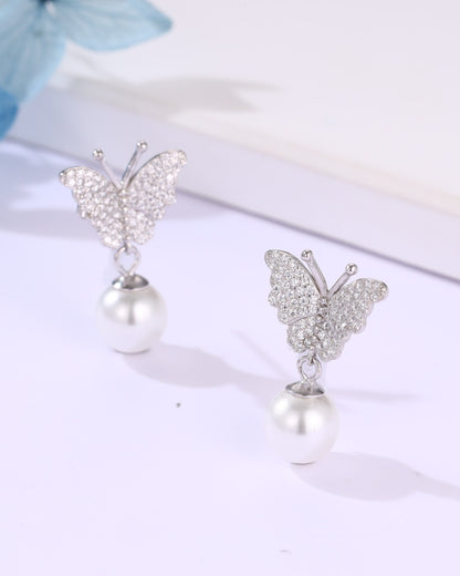 Butterfly Pearl Drop Earrings – Elegant & Lightweight | JoolClix