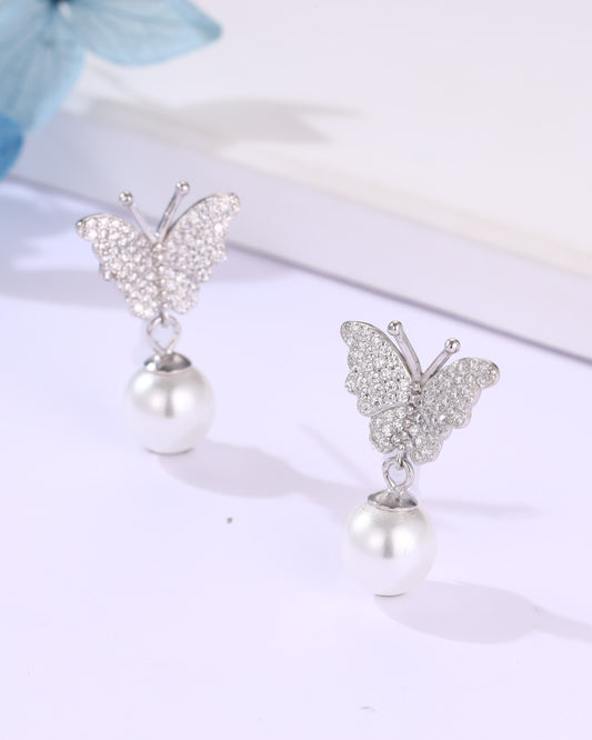 Butterfly Pearl Drop Earrings – Elegant & Lightweight | JoolClix