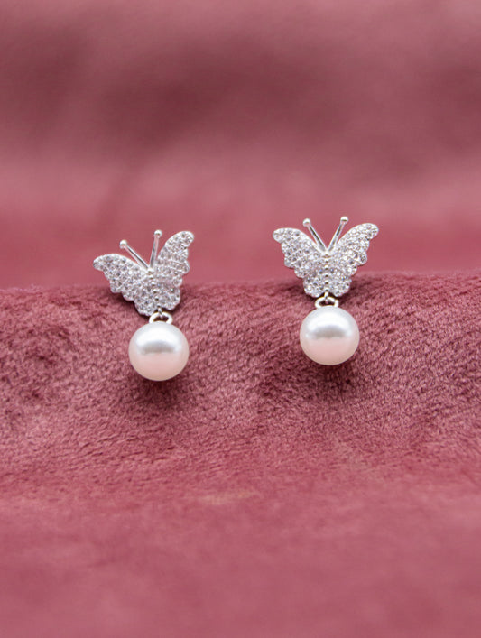 Butterfly Pearl Drop Earrings – Elegant & Lightweight | JoolClix